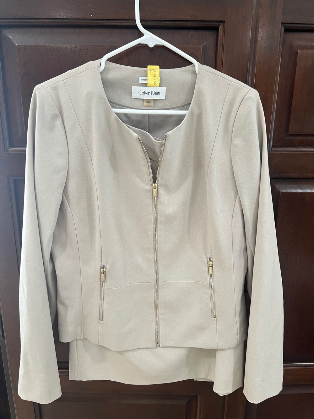 Calvin Klein Cream Zip-Front Tailored Jacket